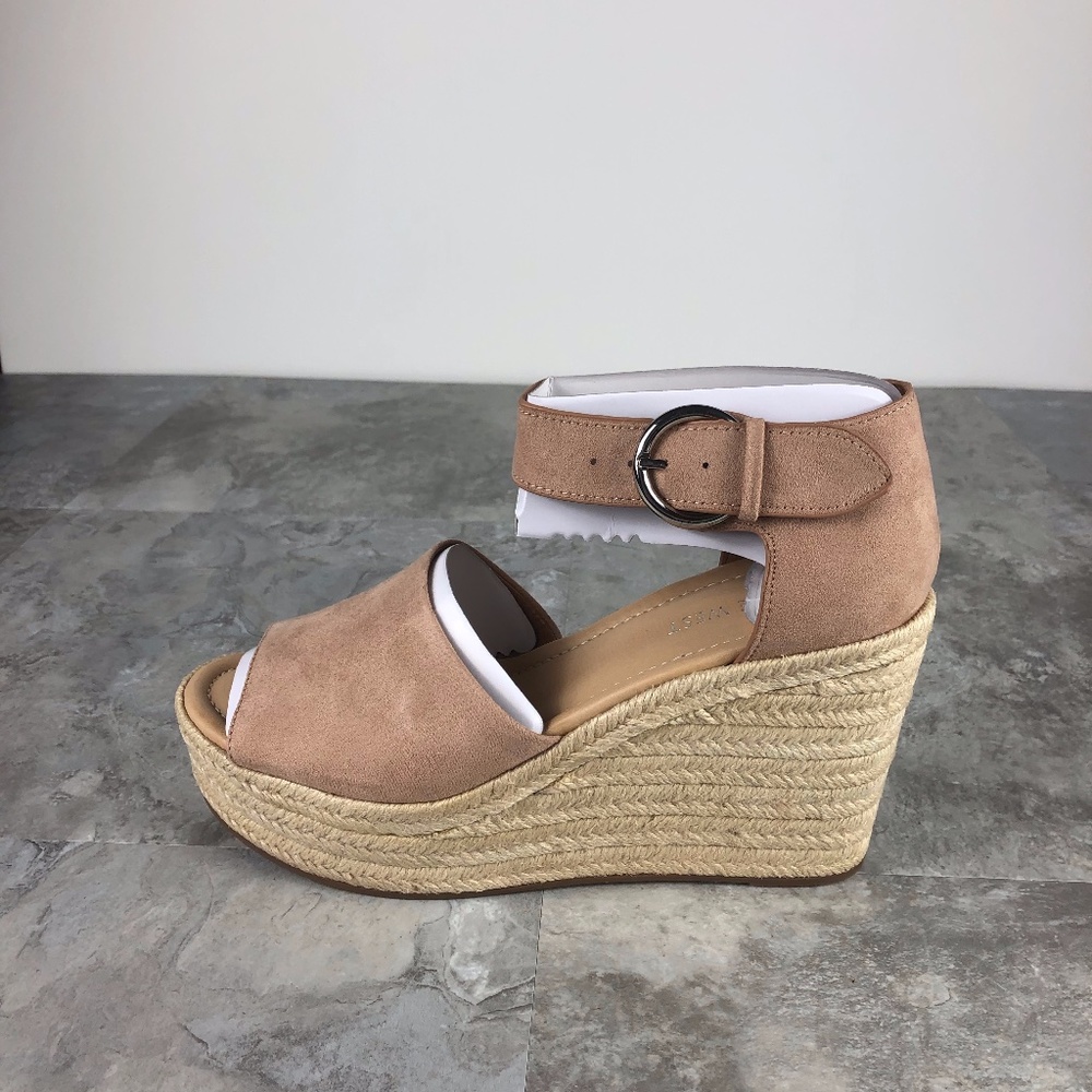 NINE WEST ADELL Natural Faux Suede Espadrille Platform Wedge Sandals